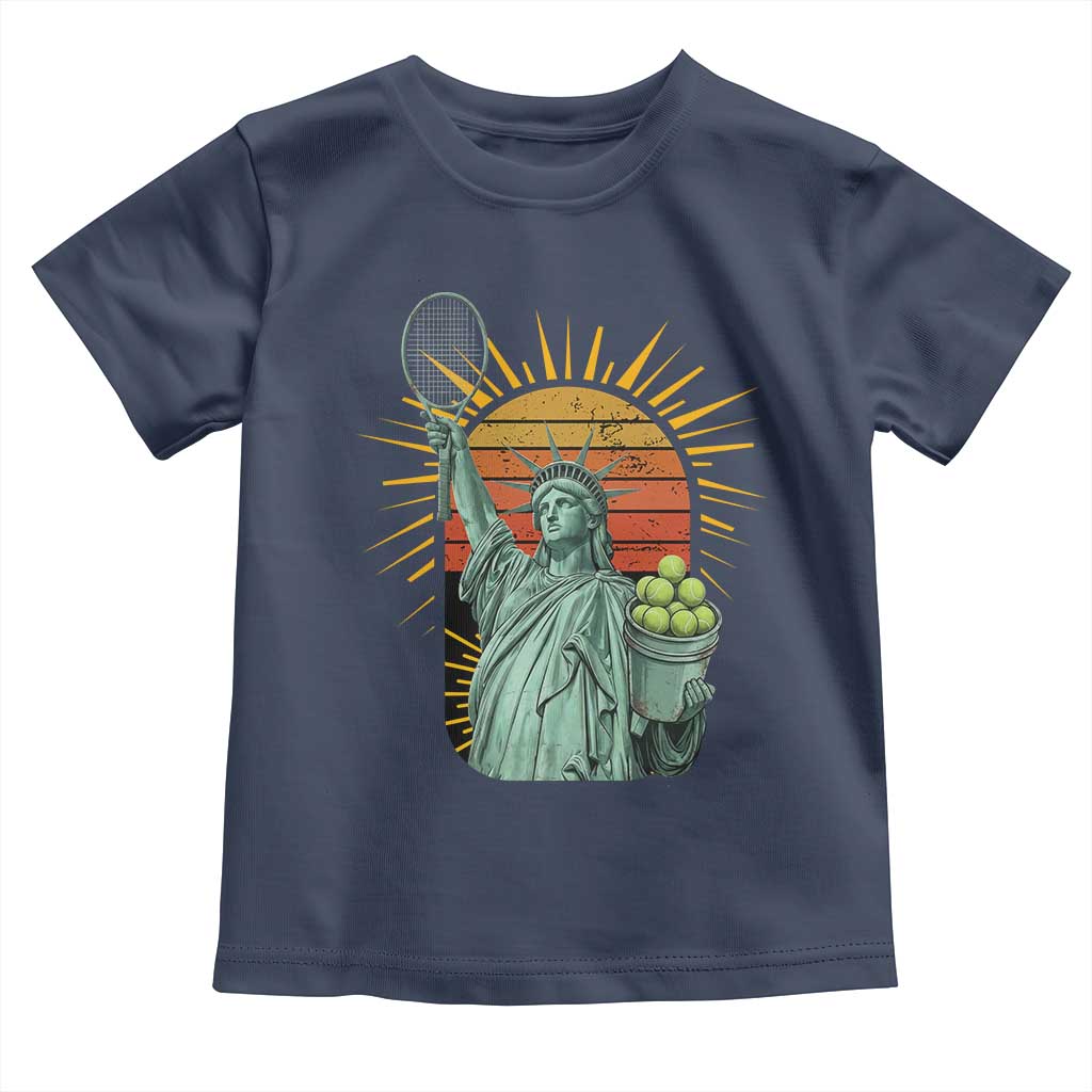 Funny Statue Of Liberty Tennis Player Toddler T Shirt Patriotic Sports Lover TS12 Navy Print Your Wear