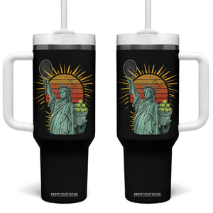 Funny Statue Of Liberty Tennis Player Tumbler With Handle Patriotic Sports Lover TS12 One Size: 40 oz Black Print Your Wear