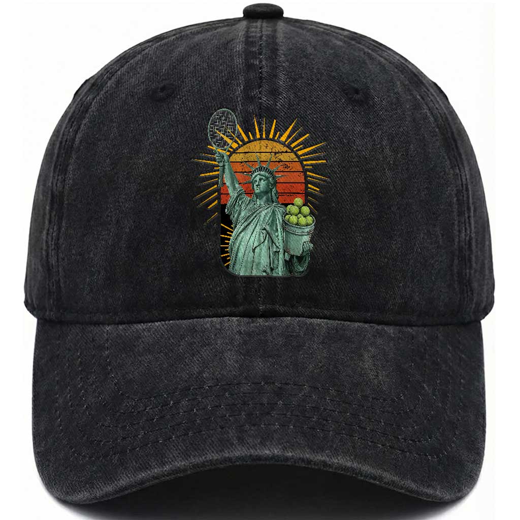 Funny Statue Of Liberty Tennis Player Washed Cotton Baseball Cap Patriotic Sports Lover TS12 Print Your Wear