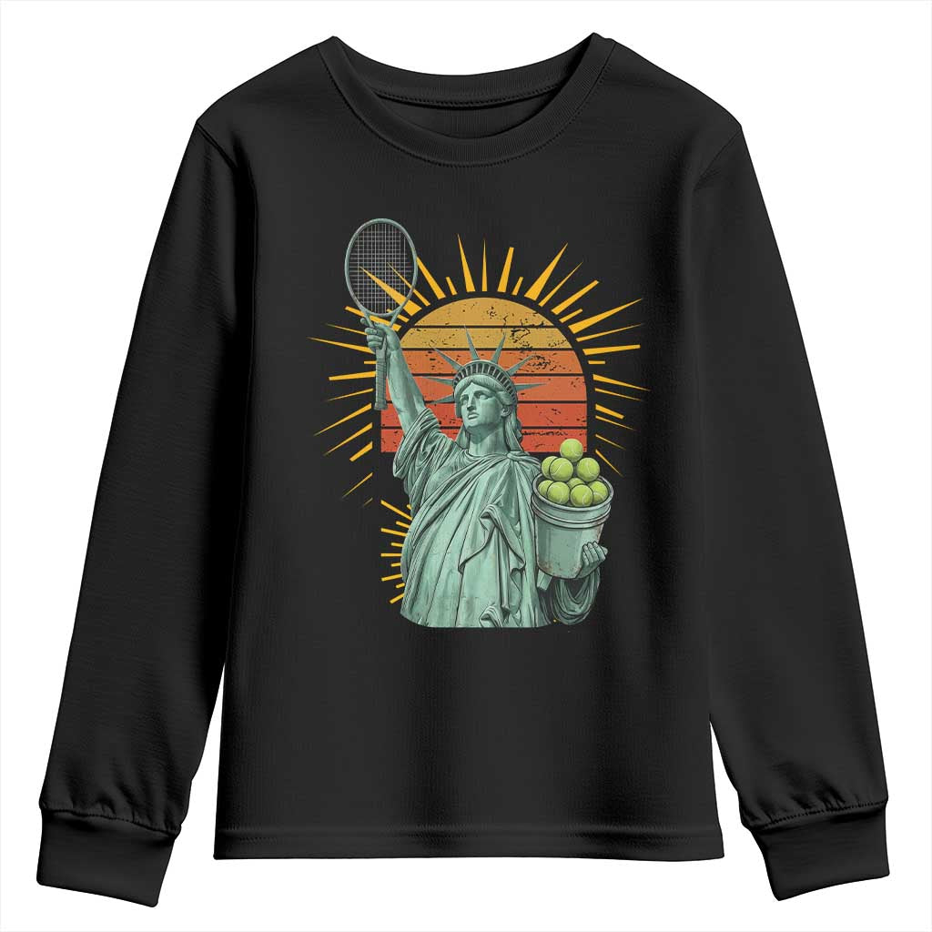 Funny Statue Of Liberty Tennis Player Youth Sweatshirt Patriotic Sports Lover TS12 Black Print Your Wear