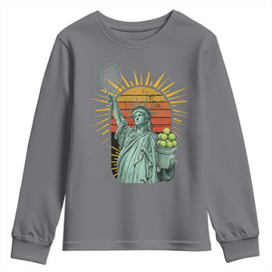 Funny Statue Of Liberty Tennis Player Youth Sweatshirt Patriotic Sports Lover TS12 Charcoal Print Your Wear