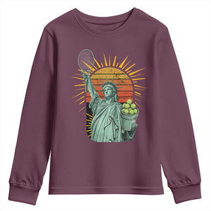 Funny Statue Of Liberty Tennis Player Youth Sweatshirt Patriotic Sports Lover TS12 Maroon Print Your Wear