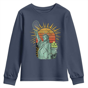Funny Statue Of Liberty Tennis Player Youth Sweatshirt Patriotic Sports Lover TS12 Navy Print Your Wear