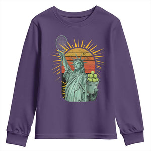 Funny Statue Of Liberty Tennis Player Youth Sweatshirt Patriotic Sports Lover TS12 Purple Print Your Wear