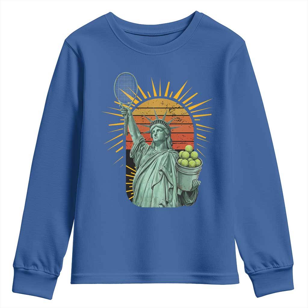 Funny Statue Of Liberty Tennis Player Youth Sweatshirt Patriotic Sports Lover TS12 Royal Blue Print Your Wear