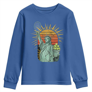 Funny Statue Of Liberty Tennis Player Youth Sweatshirt Patriotic Sports Lover TS12 Royal Blue Print Your Wear