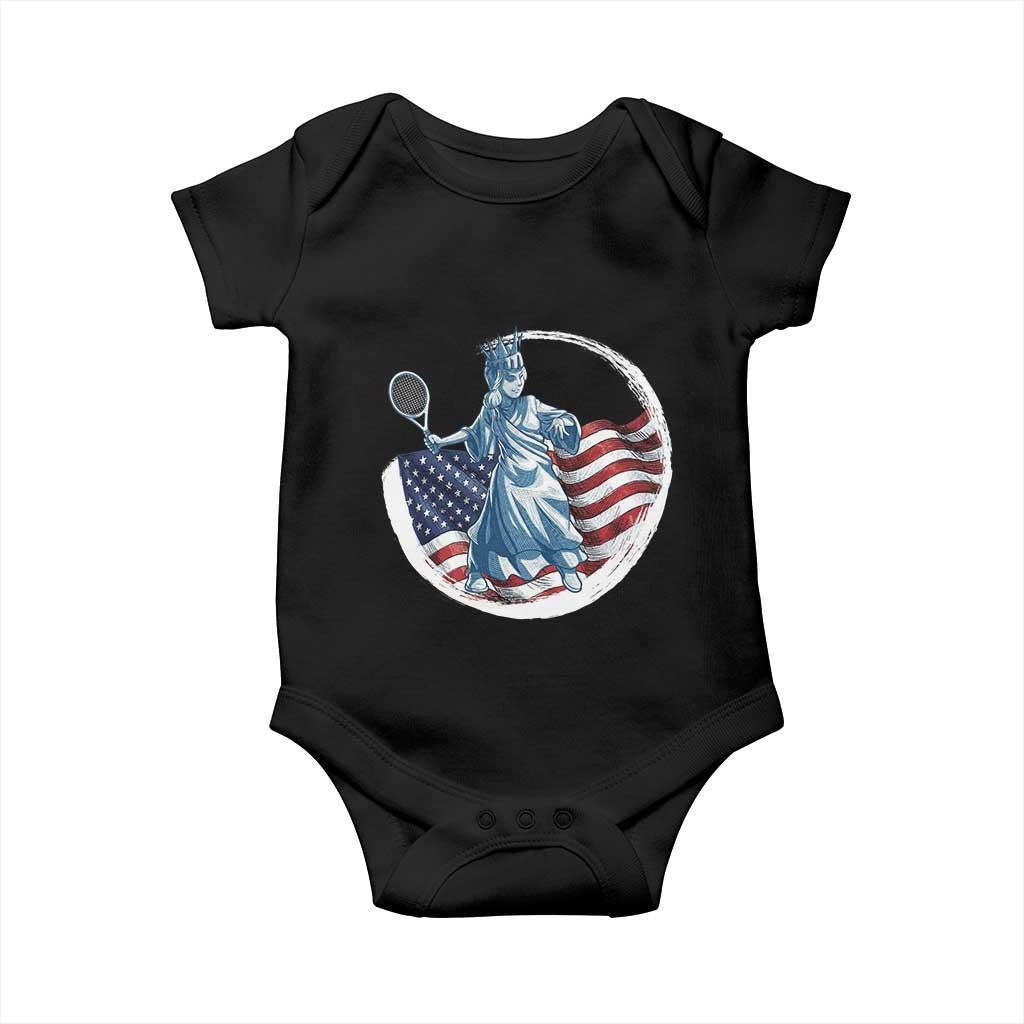 Funny Statue Of Liberty Tennis Player Baby Onesie USA Pride Female Tennis Gift TS12 Black Print Your Wear