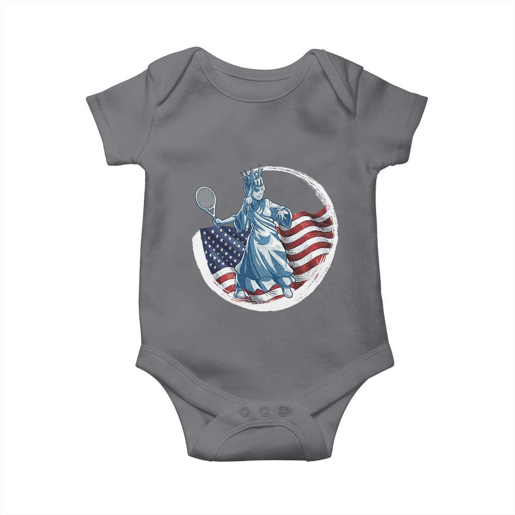 Funny Statue Of Liberty Tennis Player Baby Onesie USA Pride Female Tennis Gift TS12 Charcoal Print Your Wear