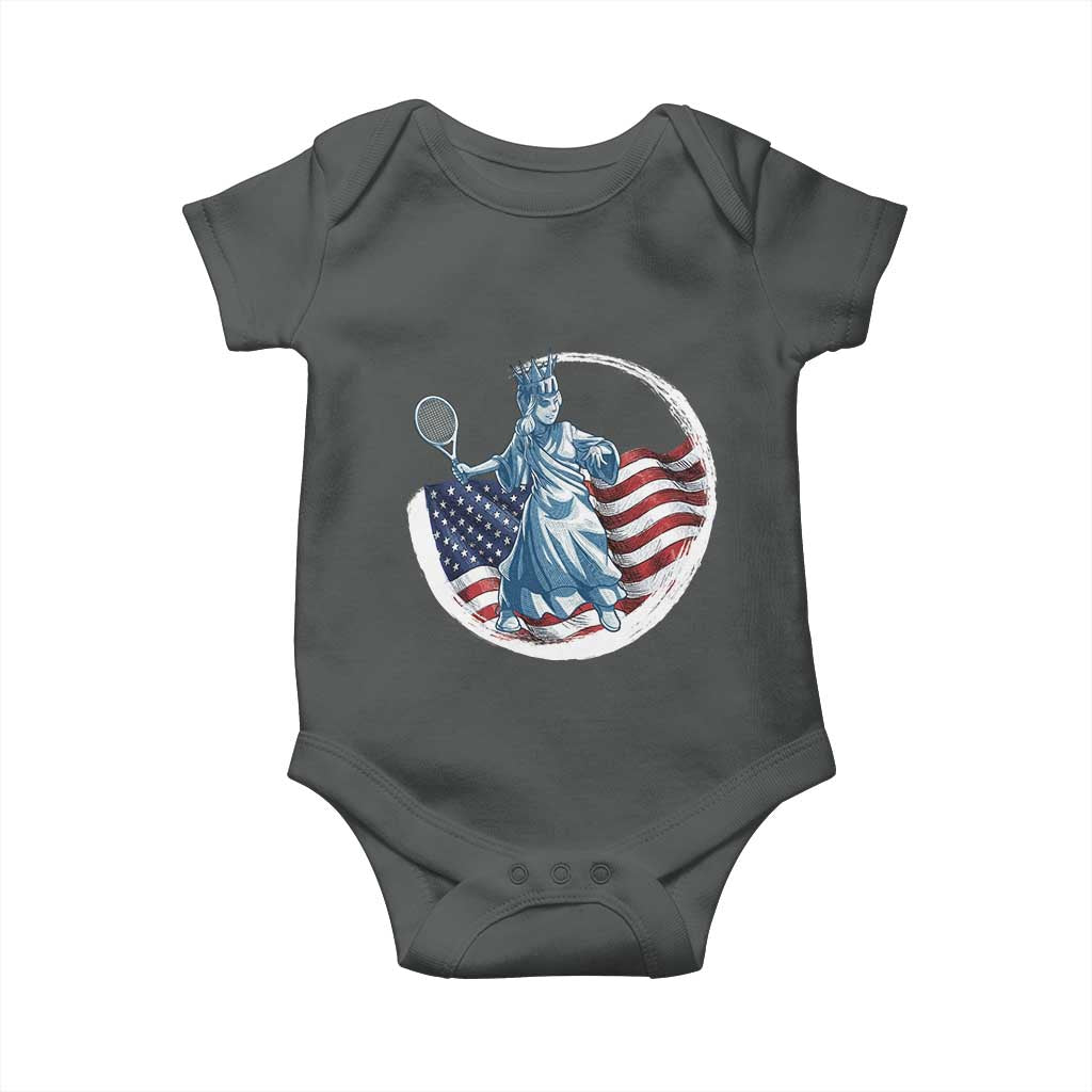 Funny Statue Of Liberty Tennis Player Baby Onesie USA Pride Female Tennis Gift TS12 Dark Heather Print Your Wear