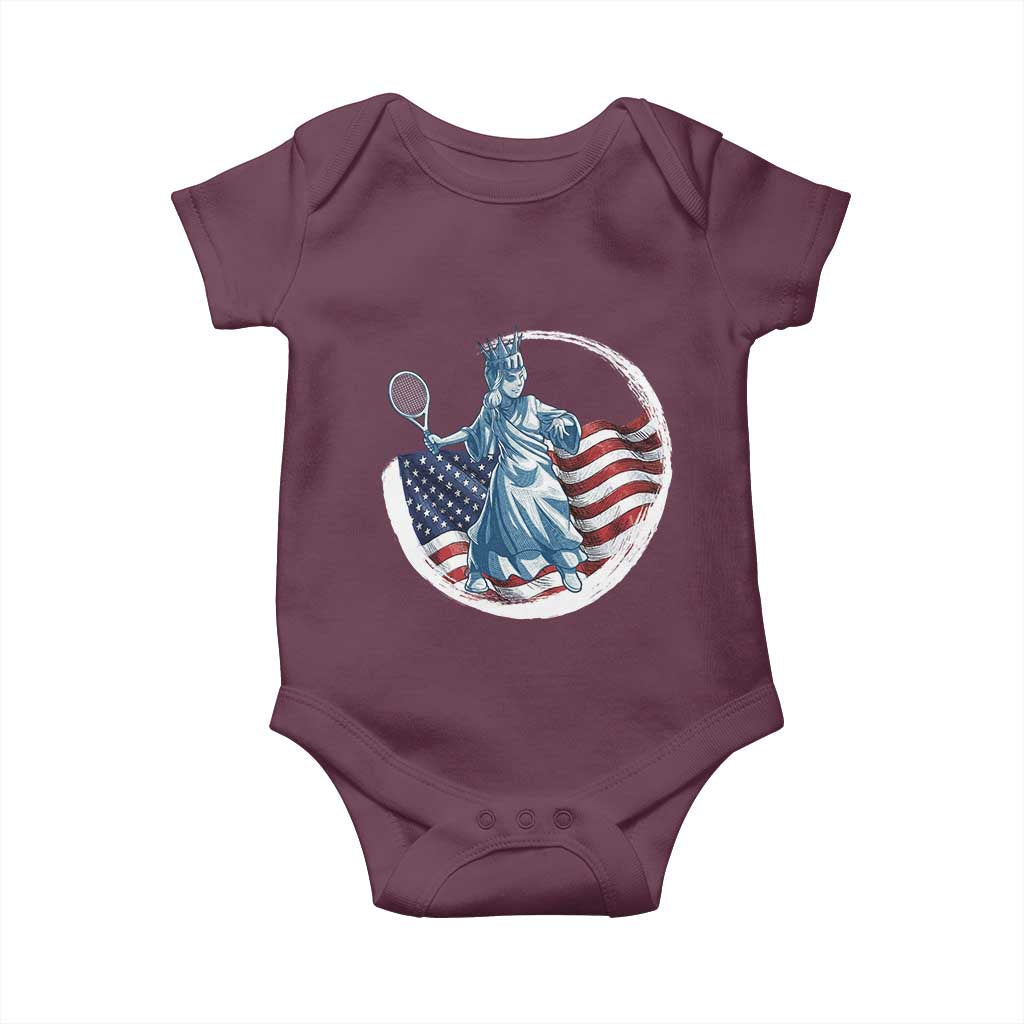 Funny Statue Of Liberty Tennis Player Baby Onesie USA Pride Female Tennis Gift TS12 Maroon Print Your Wear