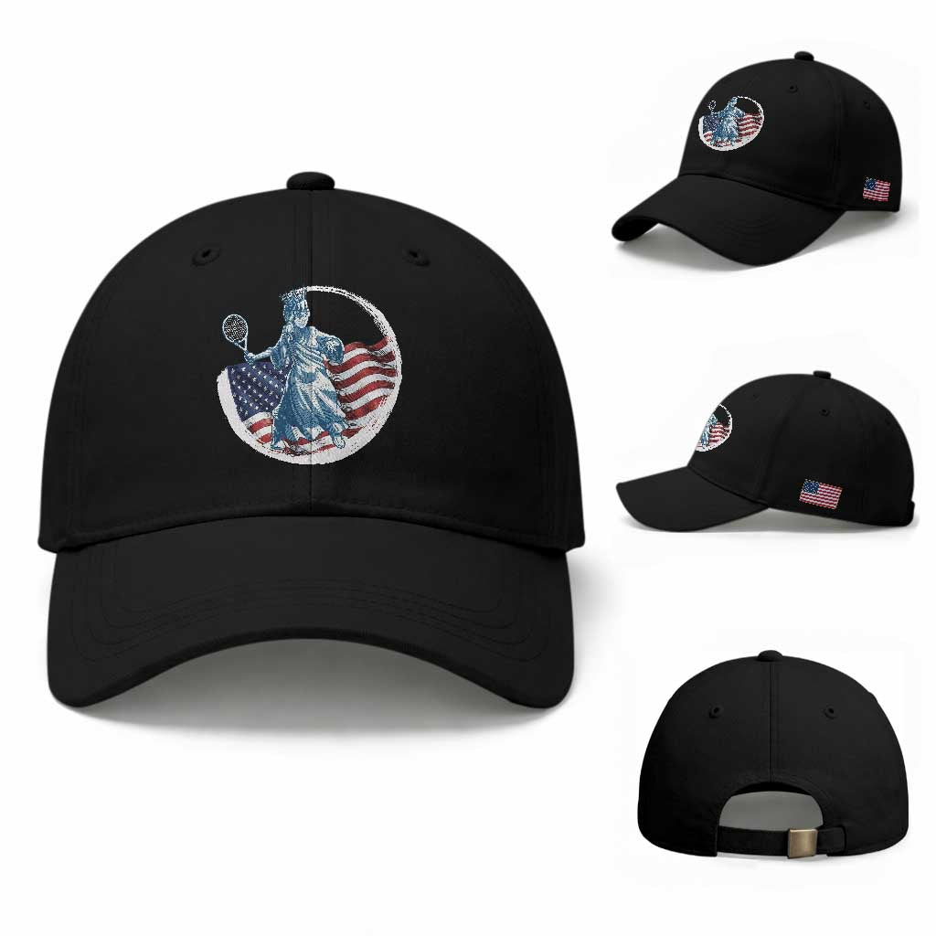 Funny Statue Of Liberty Tennis Player Baseball Cap USA Pride Female Tennis Gift TS12 Baseball Cap Universal Fit Black Print Your Wear