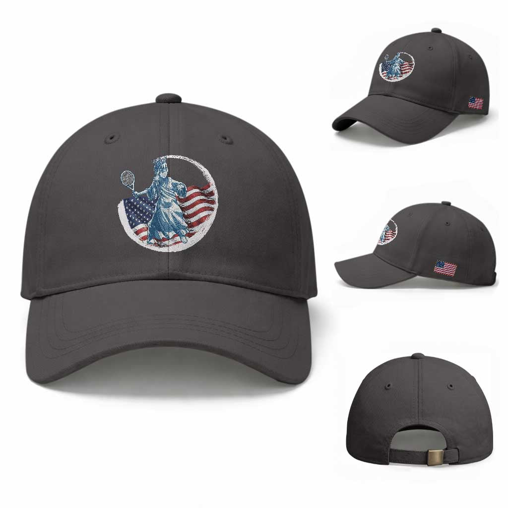 Funny Statue Of Liberty Tennis Player Baseball Cap USA Pride Female Tennis Gift TS12 Baseball Cap Universal Fit Dark Gray Print Your Wear