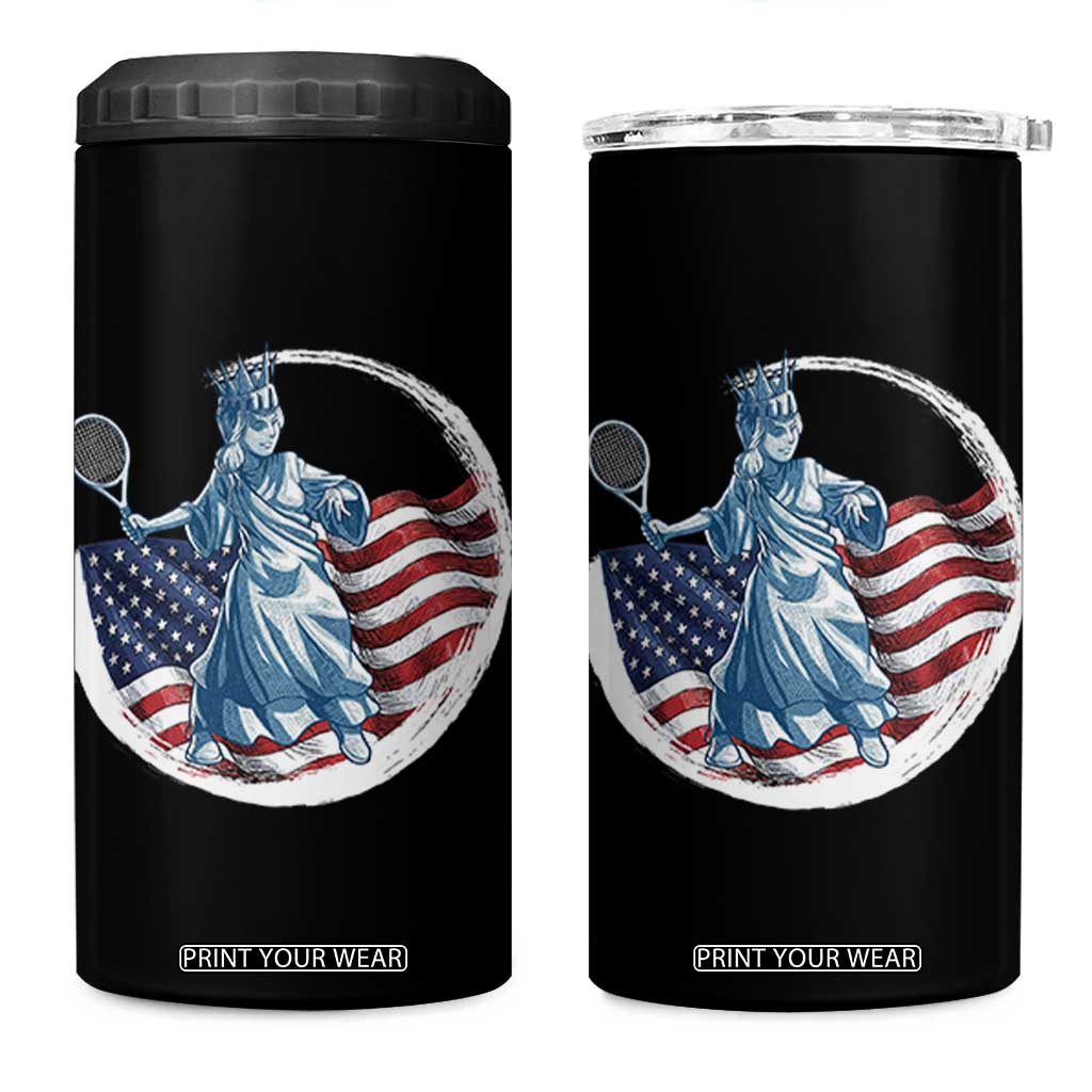 Funny Statue Of Liberty Tennis Player 4 in 1 Can Cooler Tumbler USA Pride Female Tennis Gift TS12 One Size: 16 oz Black Print Your Wear