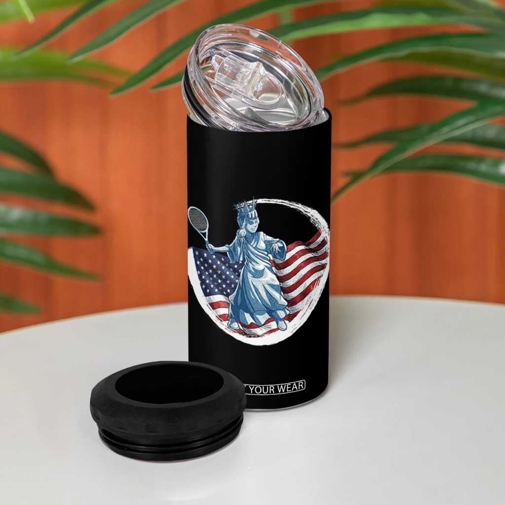 Funny Statue Of Liberty Tennis Player 4 in 1 Can Cooler Tumbler USA Pride Female Tennis Gift TS12 Print Your Wear