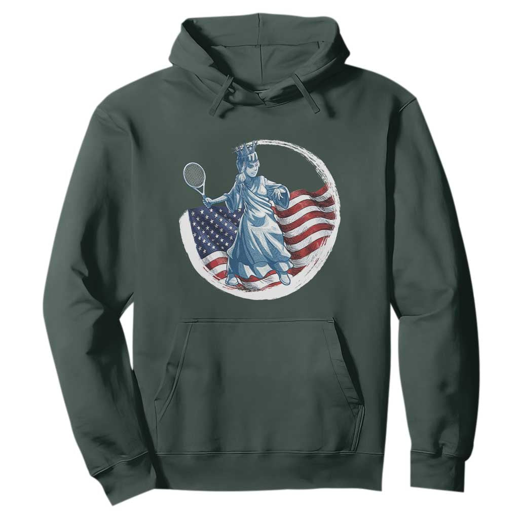 Funny Statue Of Liberty Tennis Player Hoodie USA Pride Female Tennis Gift TS12 Dark Forest Green Print Your Wear