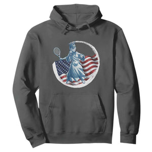 Funny Statue Of Liberty Tennis Player Hoodie USA Pride Female Tennis Gift TS12 Dark Heather Print Your Wear