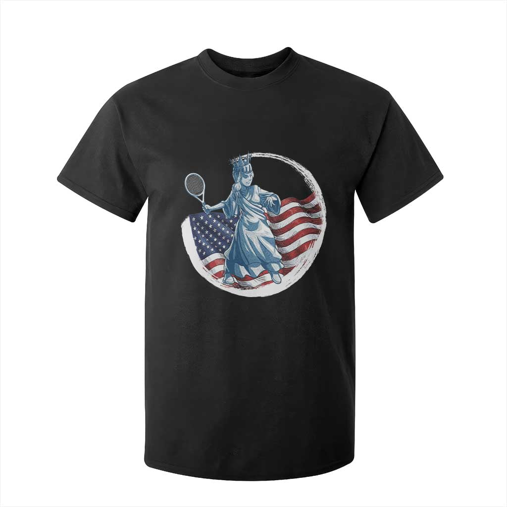 Funny Statue Of Liberty Tennis Player T Shirt For Kid USA Pride Female Tennis Gift TS12 Black Print Your Wear