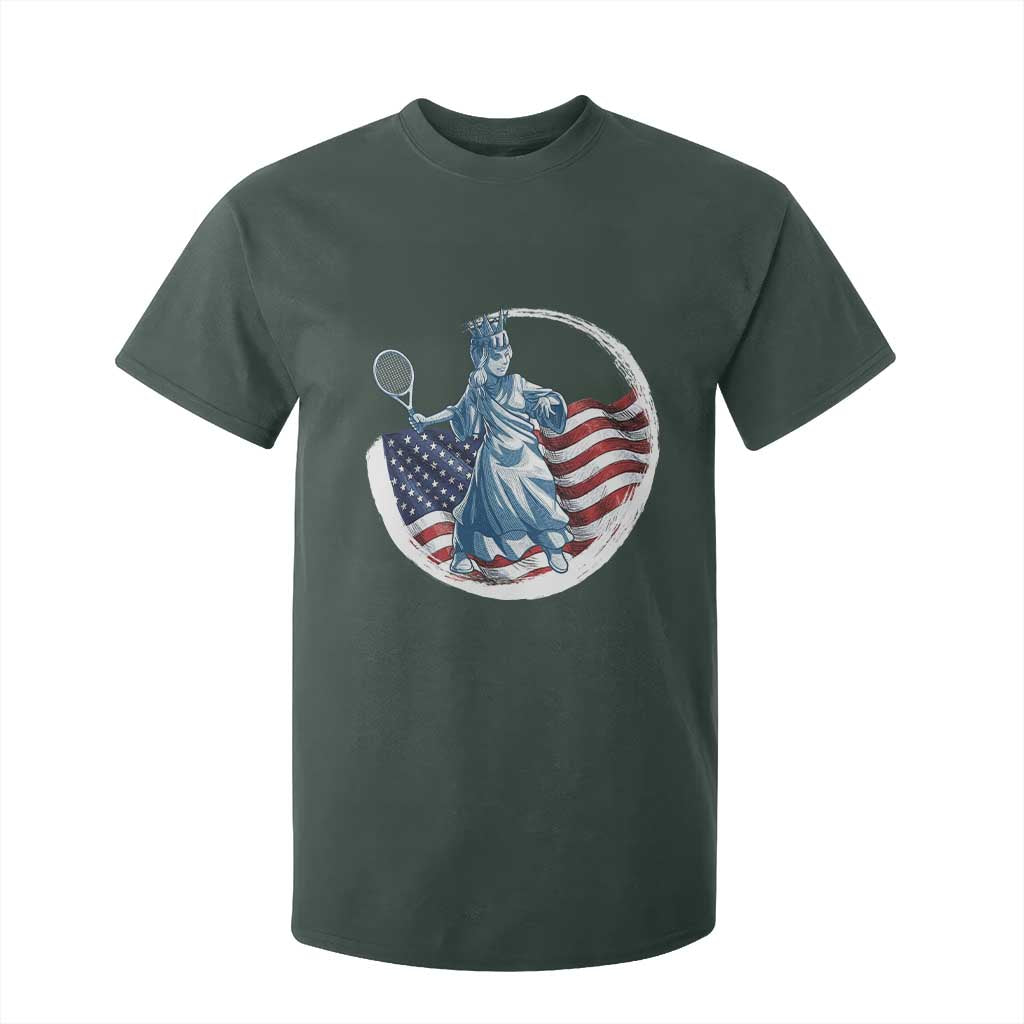 Funny Statue Of Liberty Tennis Player T Shirt For Kid USA Pride Female Tennis Gift TS12 Dark Forest Green Print Your Wear