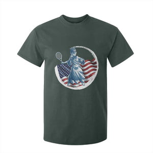 Funny Statue Of Liberty Tennis Player T Shirt For Kid USA Pride Female Tennis Gift TS12 Dark Forest Green Print Your Wear
