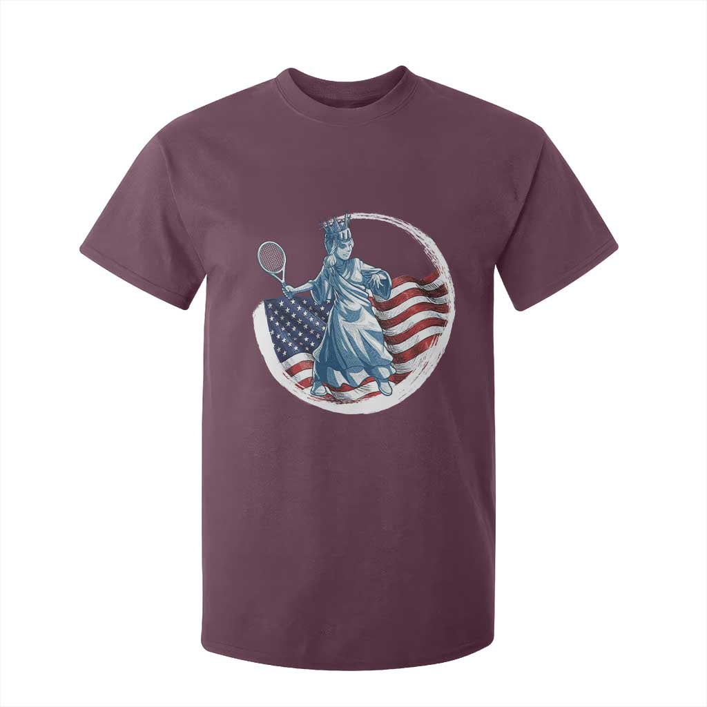 Funny Statue Of Liberty Tennis Player T Shirt For Kid USA Pride Female Tennis Gift TS12 Maroon Print Your Wear