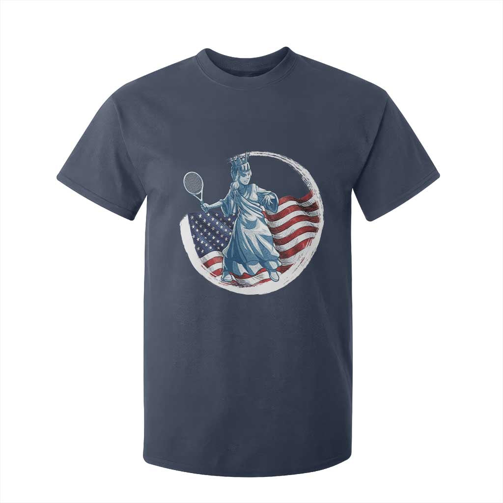 Funny Statue Of Liberty Tennis Player T Shirt For Kid USA Pride Female Tennis Gift TS12 Navy Print Your Wear