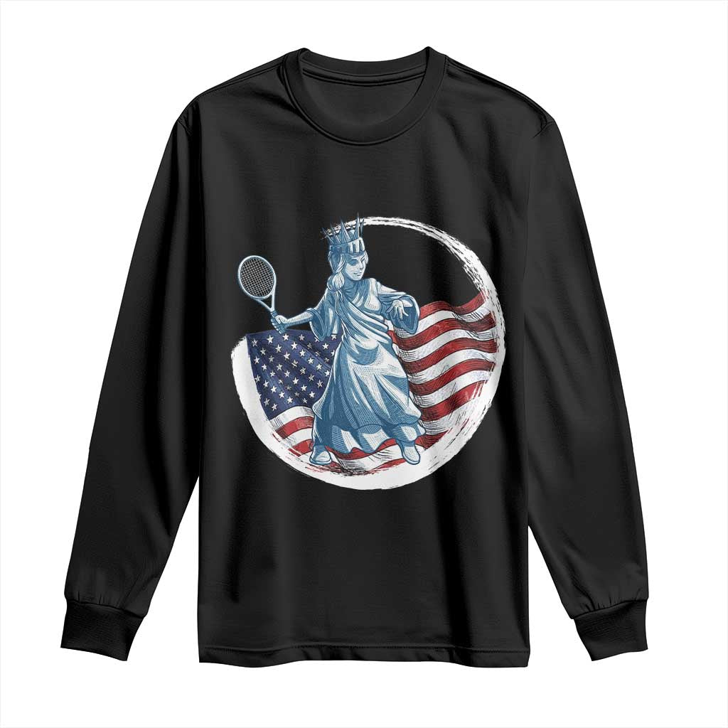 Funny Statue Of Liberty Tennis Player Long Sleeve Shirt USA Pride Female Tennis Gift TS12 Black Print Your Wear