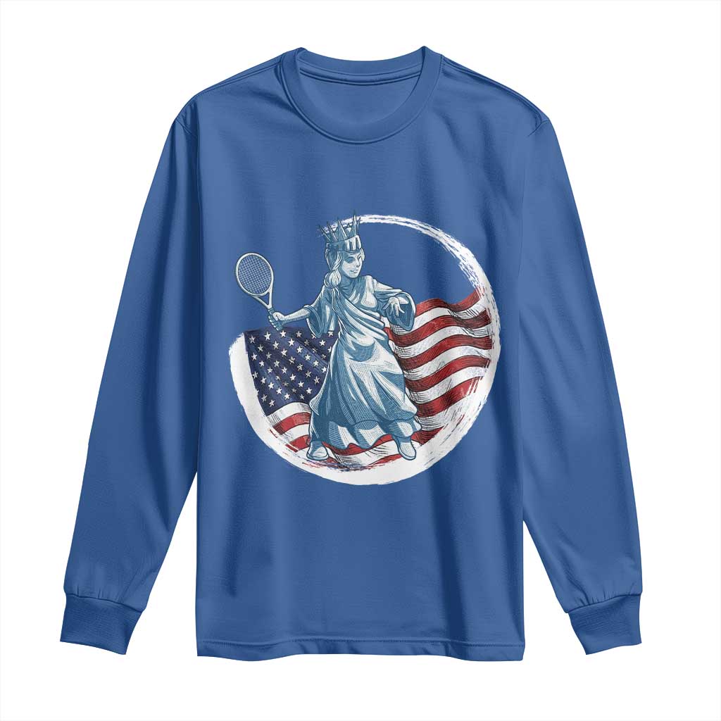 Funny Statue Of Liberty Tennis Player Long Sleeve Shirt USA Pride Female Tennis Gift TS12 Royal Blue Print Your Wear