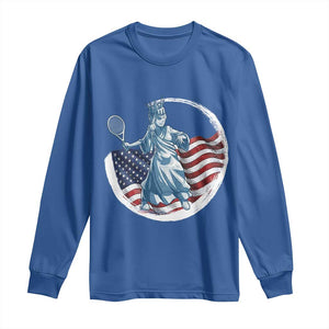 Funny Statue Of Liberty Tennis Player Long Sleeve Shirt USA Pride Female Tennis Gift TS12 Royal Blue Print Your Wear