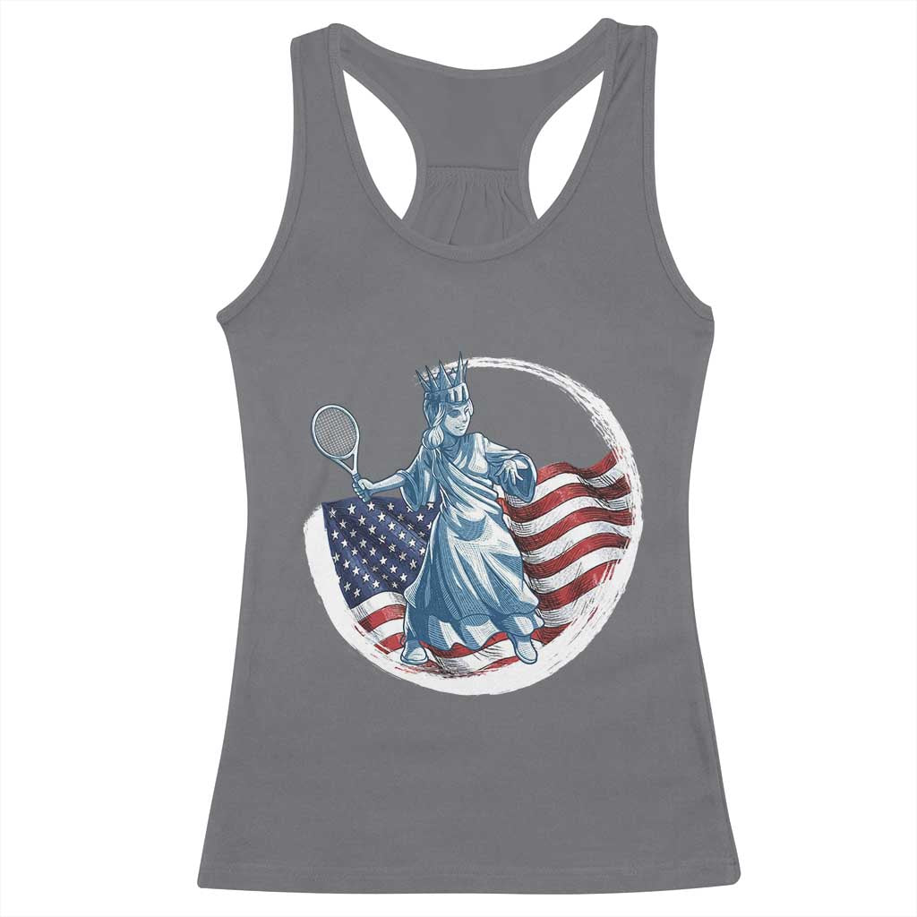 Funny Statue Of Liberty Tennis Player Racerback Tank Top USA Pride Female Tennis Gift TS12 Charcoal Print Your Wear