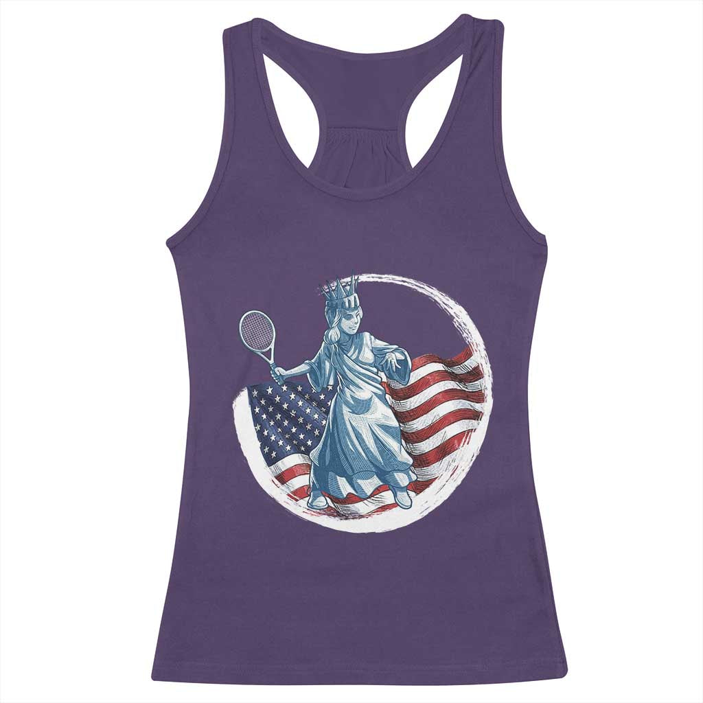Funny Statue Of Liberty Tennis Player Racerback Tank Top USA Pride Female Tennis Gift TS12 Purple Print Your Wear