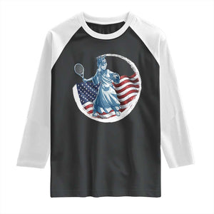 Funny Statue Of Liberty Tennis Player Raglan Shirt USA Pride Female Tennis Gift TS12 Black White Print Your Wear