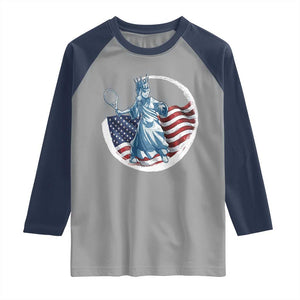 Funny Statue Of Liberty Tennis Player Raglan Shirt USA Pride Female Tennis Gift TS12 Sport Gray Navy Print Your Wear