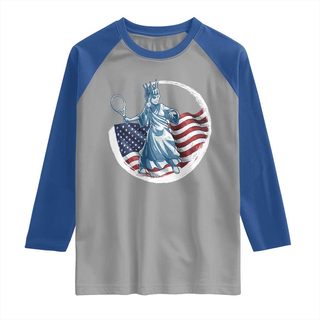 Funny Statue Of Liberty Tennis Player Raglan Shirt USA Pride Female Tennis Gift TS12 Sport Gray Royal Print Your Wear