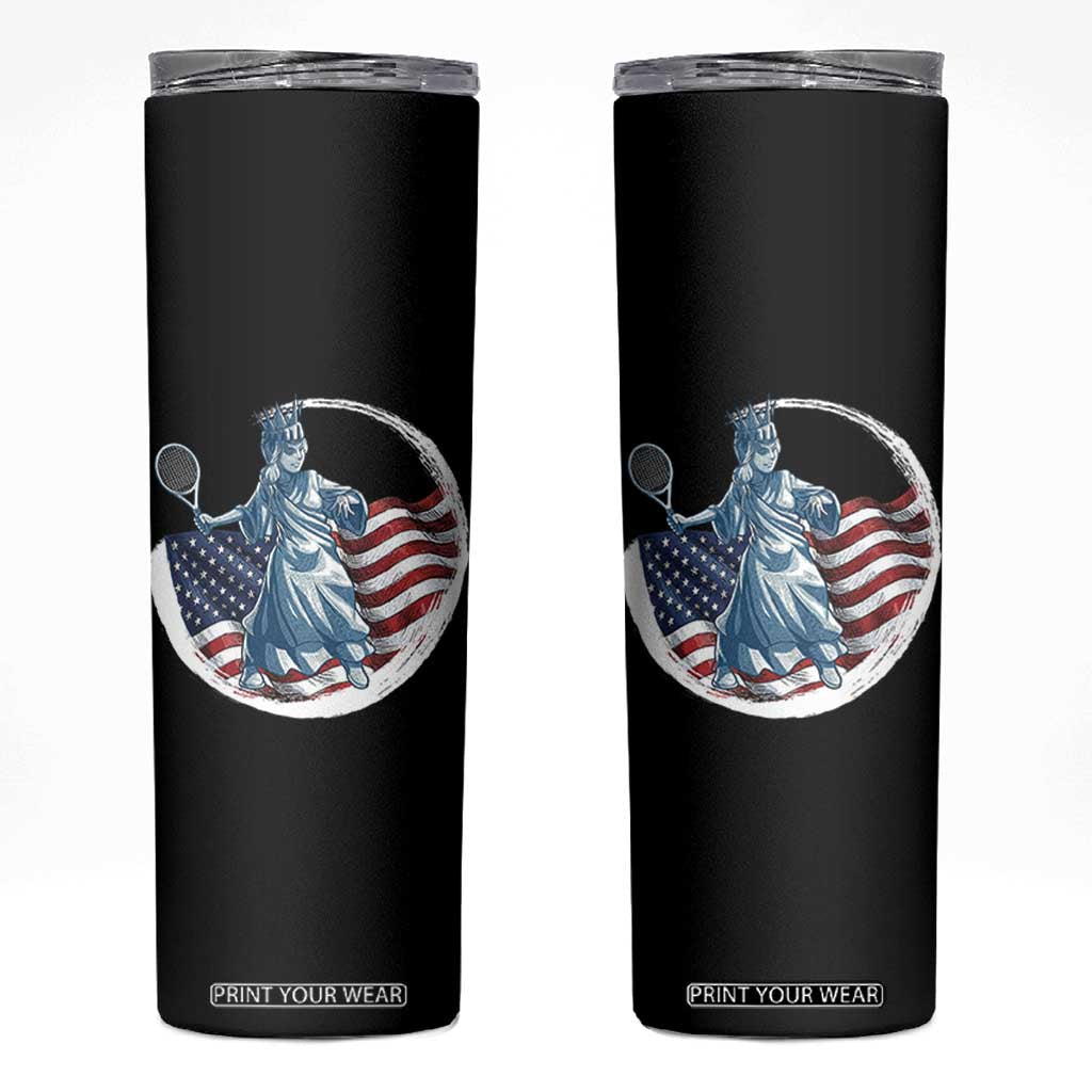 Funny Statue Of Liberty Tennis Player Skinny Tumbler USA Pride Female Tennis Gift TS12 Black Print Your Wear