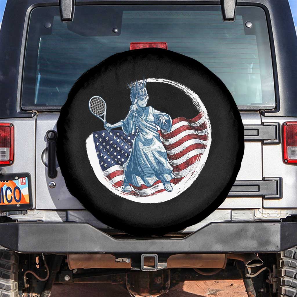 Funny Statue Of Liberty Tennis Player Spare Tire Cover USA Pride Female Tennis Gift TS12 No hole Black Print Your Wear