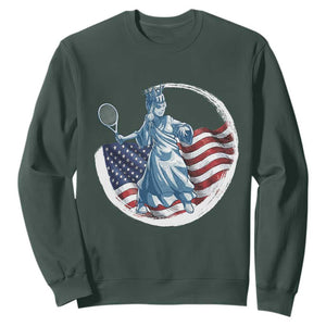 Funny Statue Of Liberty Tennis Player Sweatshirt USA Pride Female Tennis Gift TS12 Dark Forest Green Print Your Wear