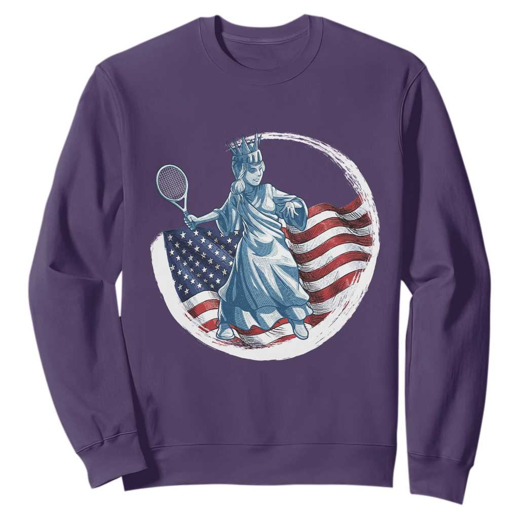 Funny Statue Of Liberty Tennis Player Sweatshirt USA Pride Female Tennis Gift TS12 Purple Print Your Wear