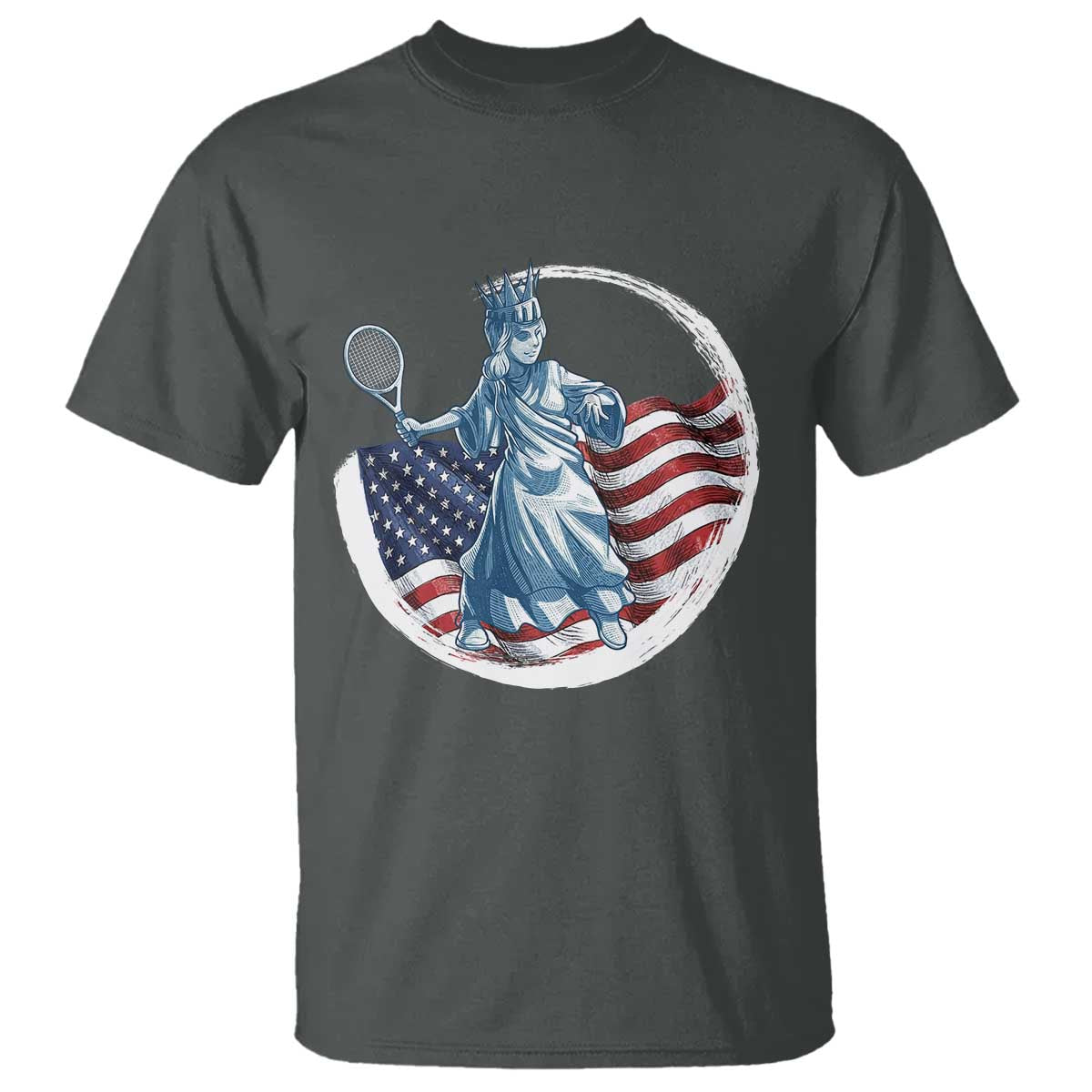 Funny Statue Of Liberty Tennis Player T Shirt USA Pride Female Tennis Gift TS12 Dark Heather Print Your Wear