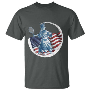 Funny Statue Of Liberty Tennis Player T Shirt USA Pride Female Tennis Gift TS12 Dark Heather Print Your Wear