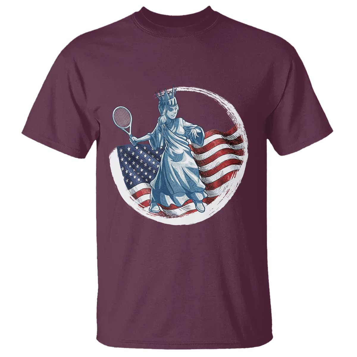 Funny Statue Of Liberty Tennis Player T Shirt USA Pride Female Tennis Gift TS12 Maroon Print Your Wear