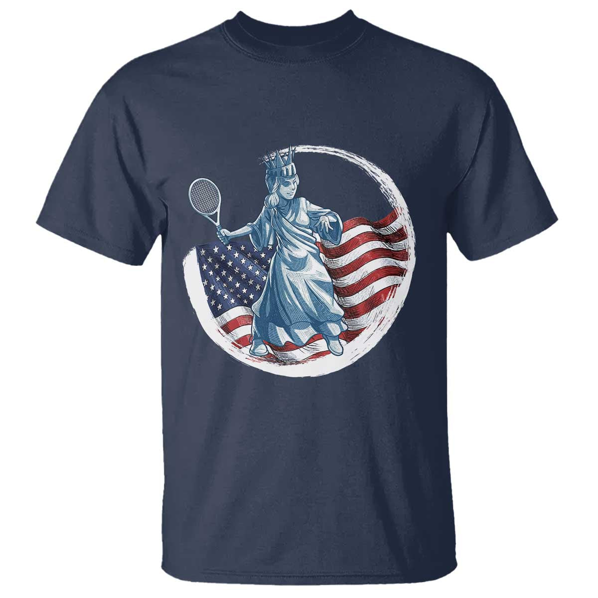 Funny Statue Of Liberty Tennis Player T Shirt USA Pride Female Tennis Gift TS12 Navy Print Your Wear