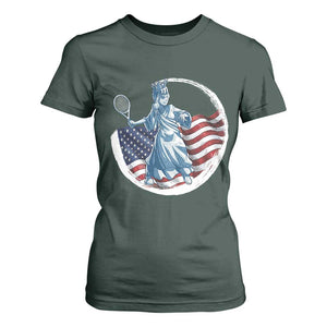 Funny Statue Of Liberty Tennis Player T Shirt For Women USA Pride Female Tennis Gift TS12 Dark Forest Green Print Your Wear