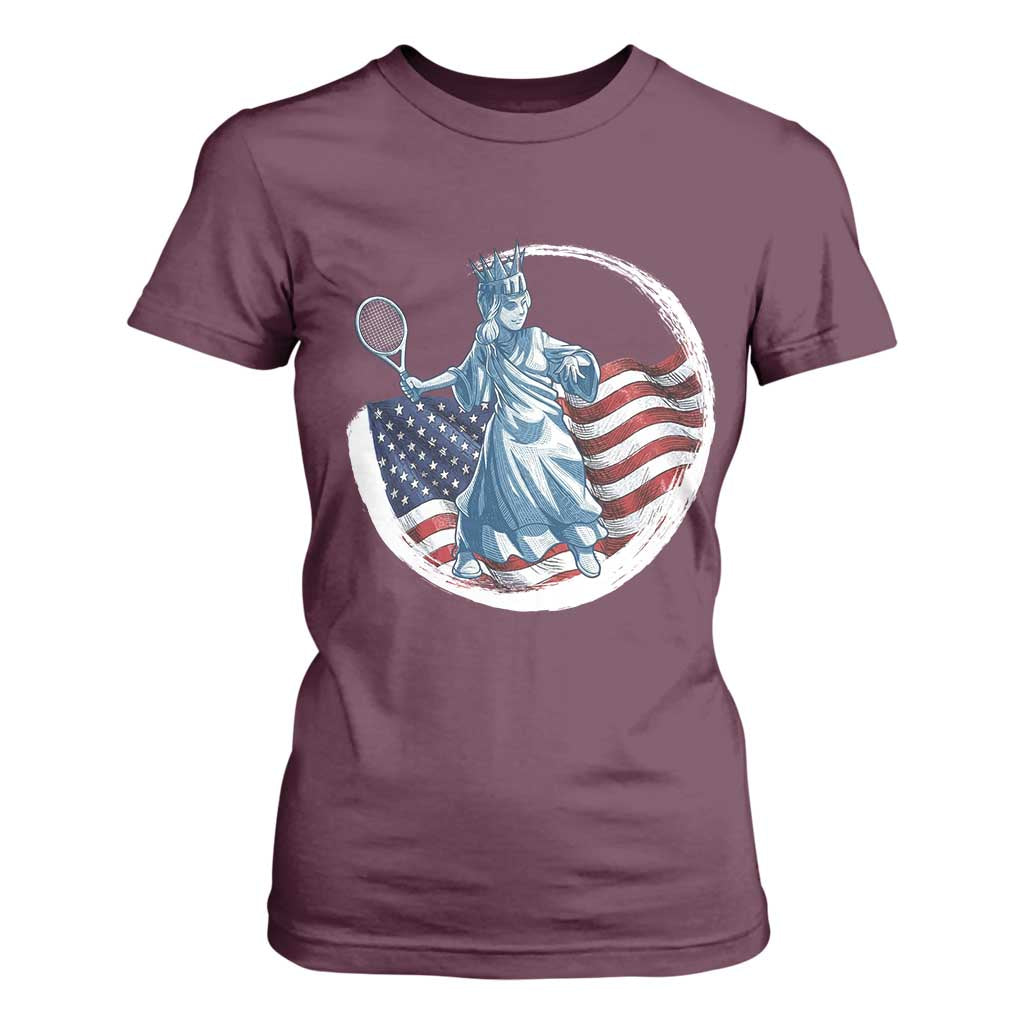 Funny Statue Of Liberty Tennis Player T Shirt For Women USA Pride Female Tennis Gift TS12 Maroon Print Your Wear