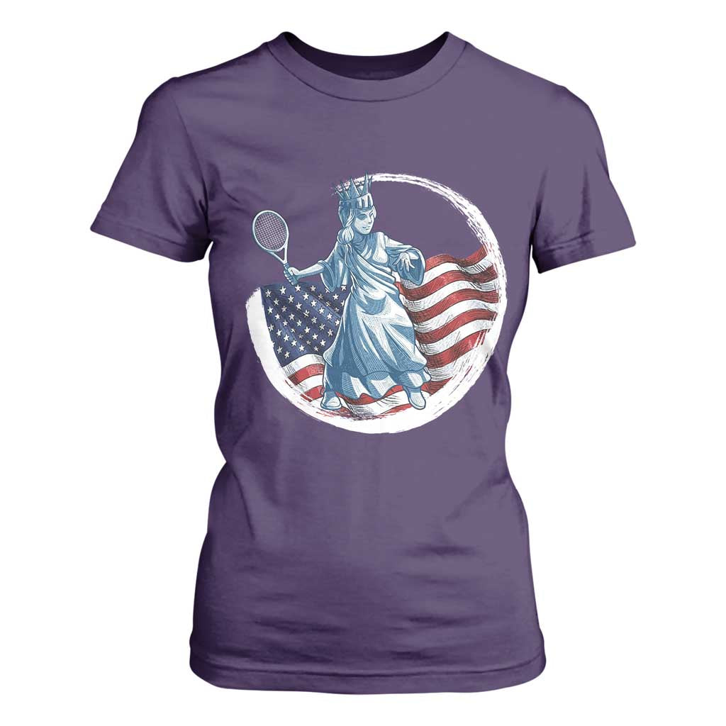 Funny Statue Of Liberty Tennis Player T Shirt For Women USA Pride Female Tennis Gift TS12 Purple Print Your Wear