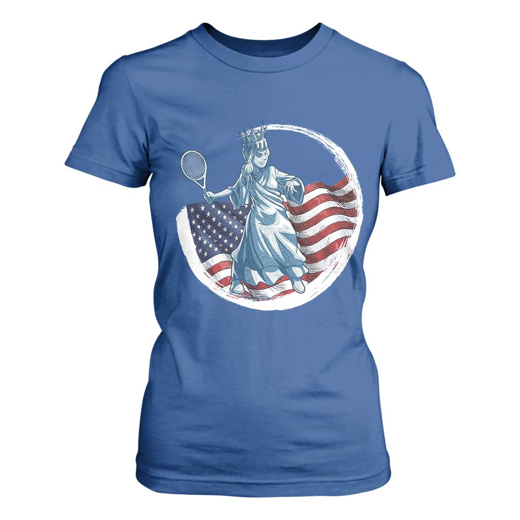 Funny Statue Of Liberty Tennis Player T Shirt For Women USA Pride Female Tennis Gift TS12 Royal Blue Print Your Wear