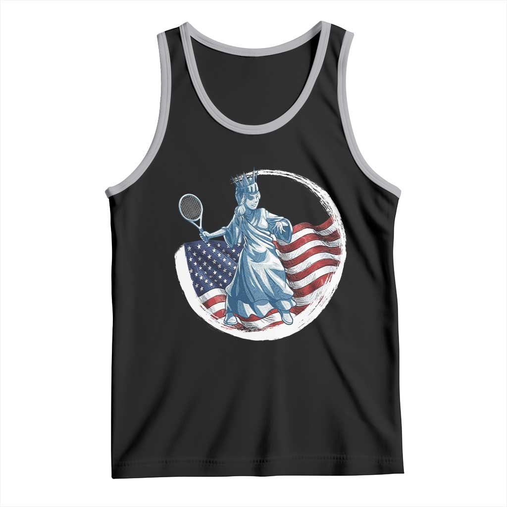 Funny Statue Of Liberty Tennis Player Tank Top USA Pride Female Tennis Gift TS12 Black Athletic Heather Print Your Wear