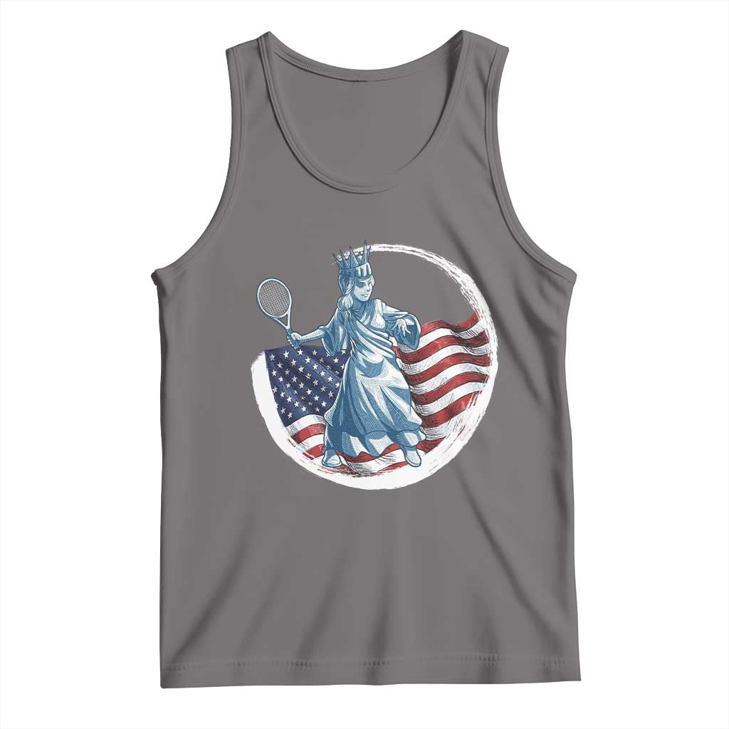 Funny Statue Of Liberty Tennis Player Tank Top USA Pride Female Tennis Gift TS12 Deep Heather Print Your Wear