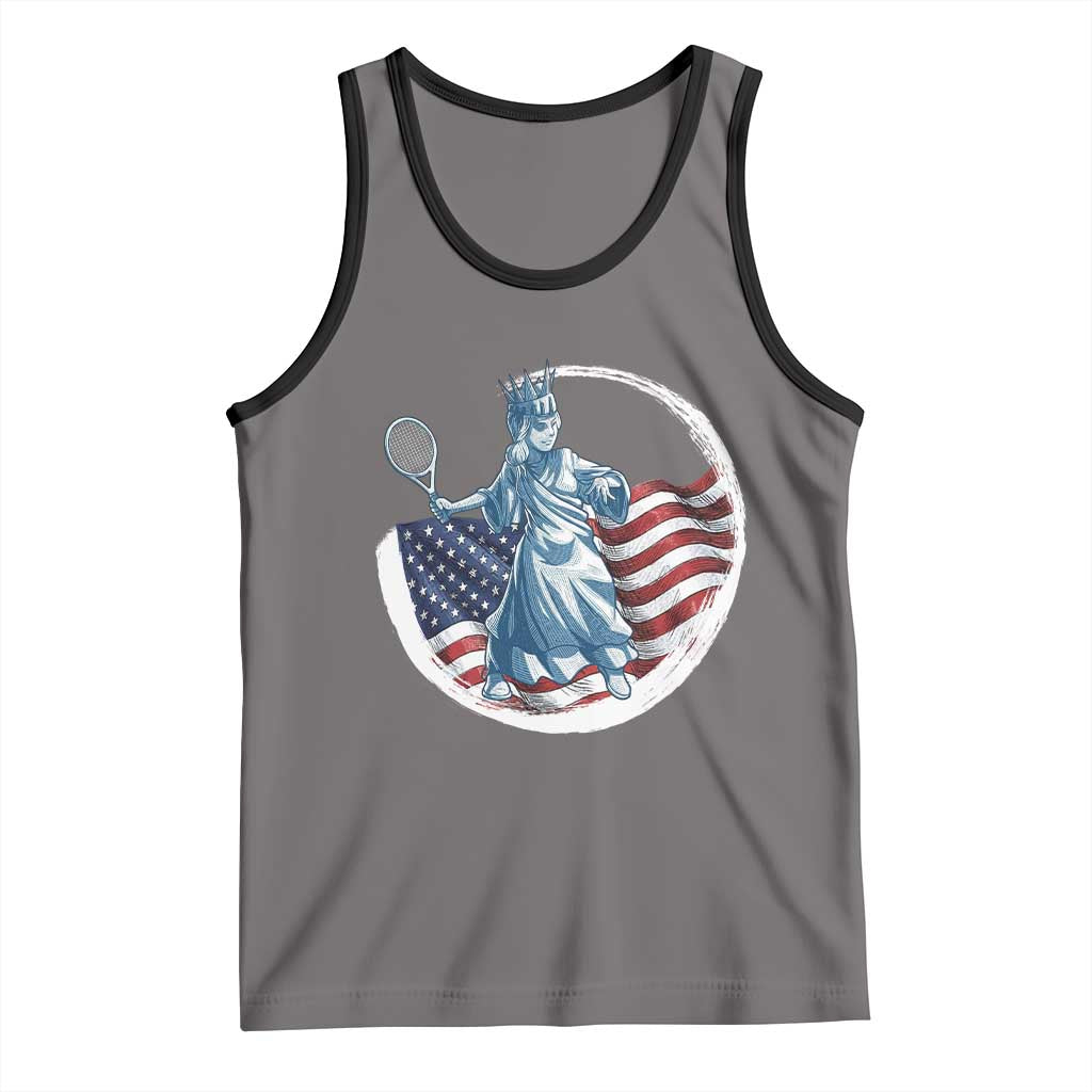 Funny Statue Of Liberty Tennis Player Tank Top USA Pride Female Tennis Gift TS12 Deep Heather Black Print Your Wear