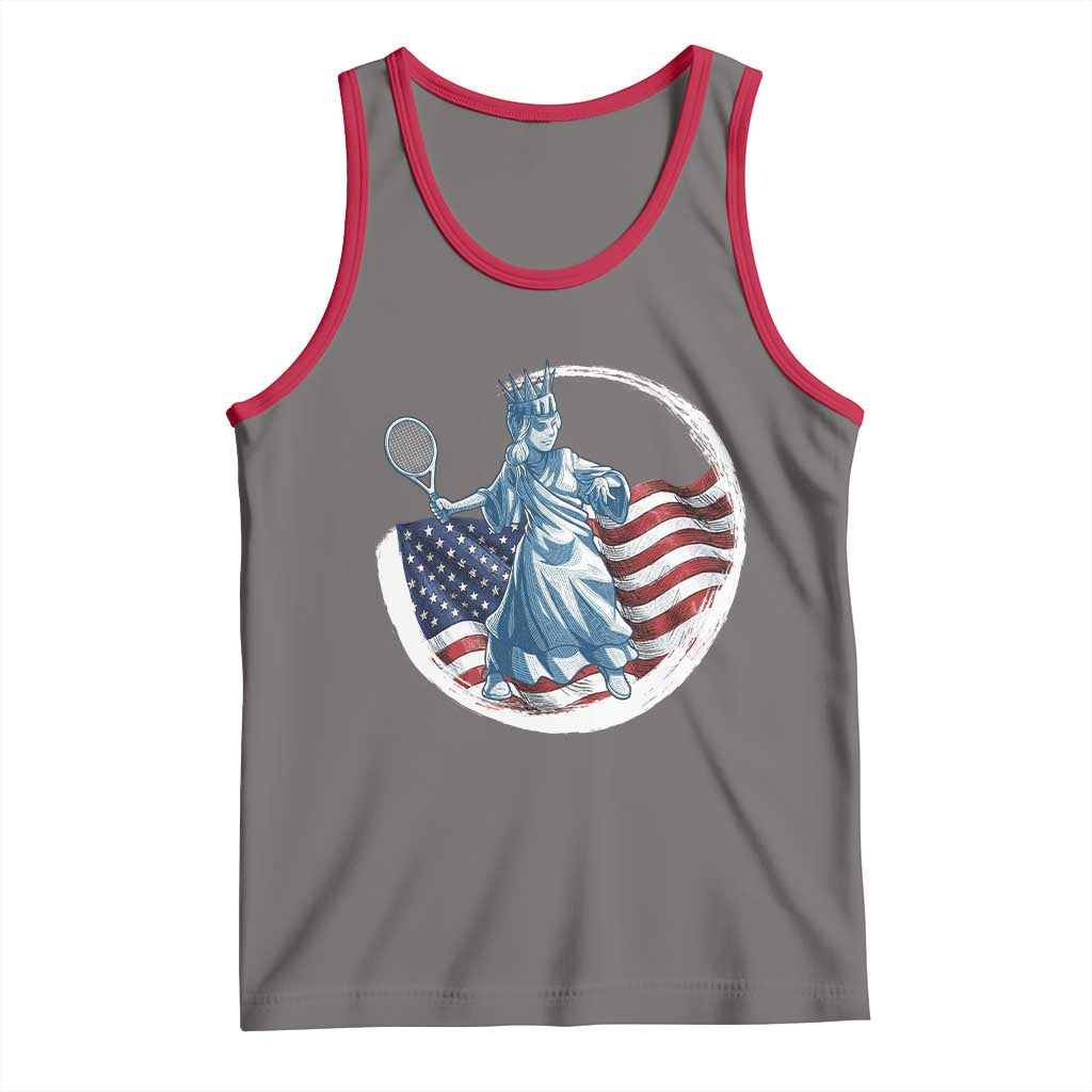 Funny Statue Of Liberty Tennis Player Tank Top USA Pride Female Tennis Gift TS12 Deep Heather Red Print Your Wear