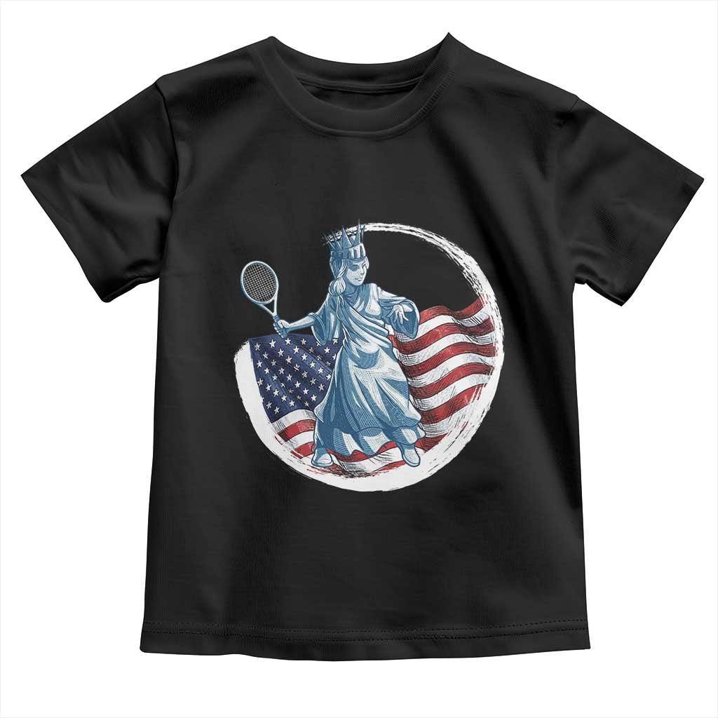 Funny Statue Of Liberty Tennis Player Toddler T Shirt USA Pride Female Tennis Gift TS12 Black Print Your Wear